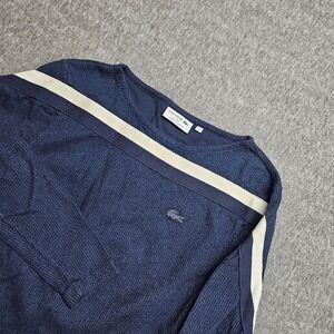 Lacoste Long Sleeve Top Womens 34 Navy Blue Ribbed Stripe SF8814